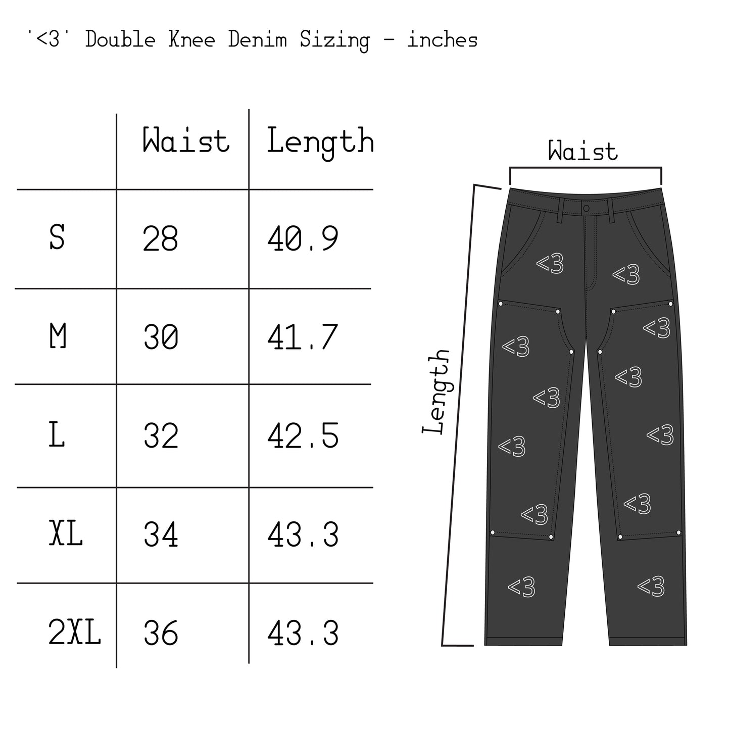 '<3' Double Knee Denim